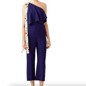 MSGM Popover One Shoulder Ruffle Jumpsuit in Blue sz 40